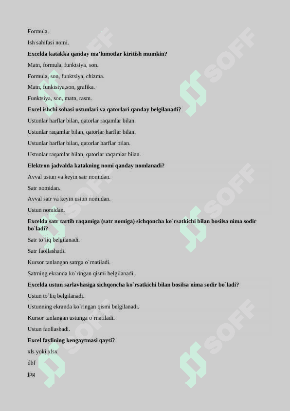 Informatika axborot texnologiyalaridan yakuniy uchun test talabalar uchun 5