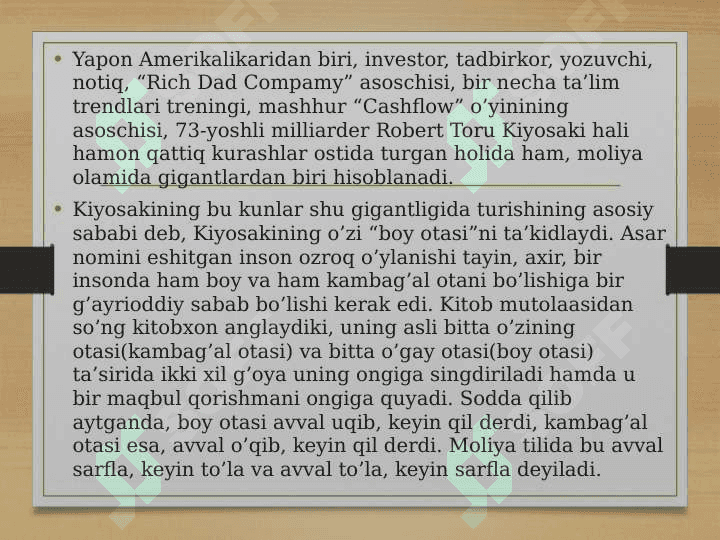 Robert Kiyosaki. Boy ota, kambag’al ota 3