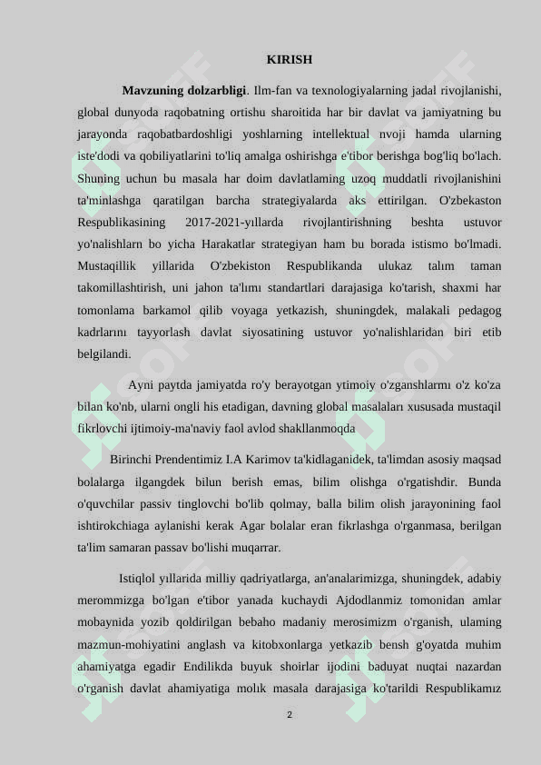ADABIY TA'LIMDA ZULFIYA HAYOTI VA IJODINI o'rganish kurs ishi 2