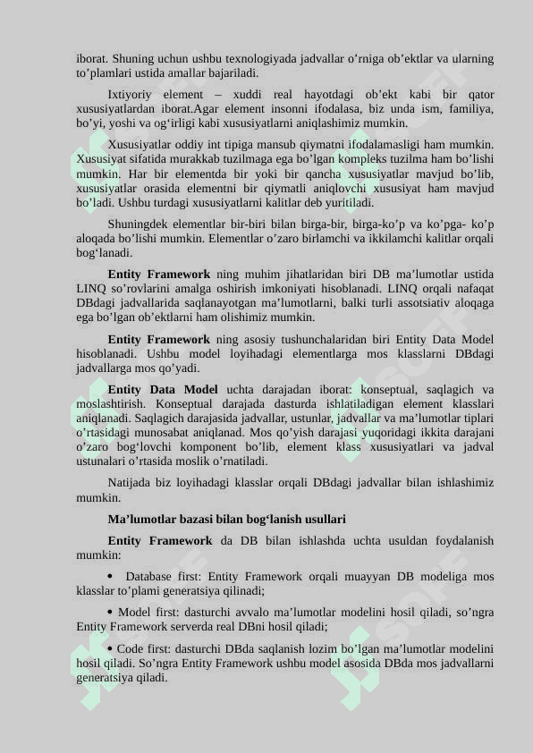 Entity Framework haqida tushuncha. Entity Framework asosida loyiha yaratish” mavzusida taqdimot tayyorlash. 2