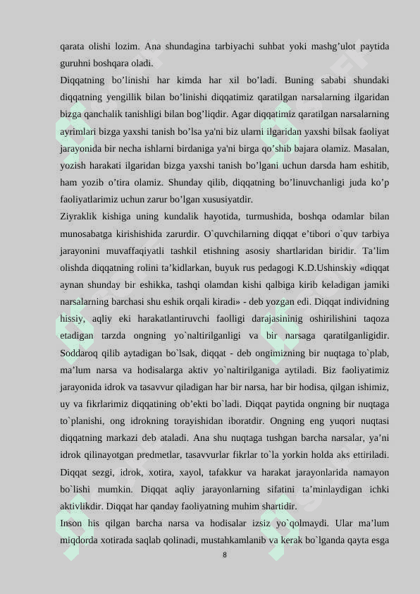 DIQQATNING KO`CHUVCHANLIGI VA TAQSIMLANISHI 8