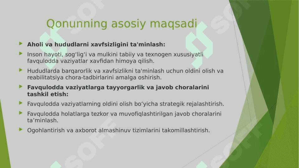 “Aholini va hududlarni tabiiy hamda texnogen xususiyatli favqulodda vaziyatlardan muhofaza qilish to‘g‘risida”gi qonun bandlarini o‘rganish. 4