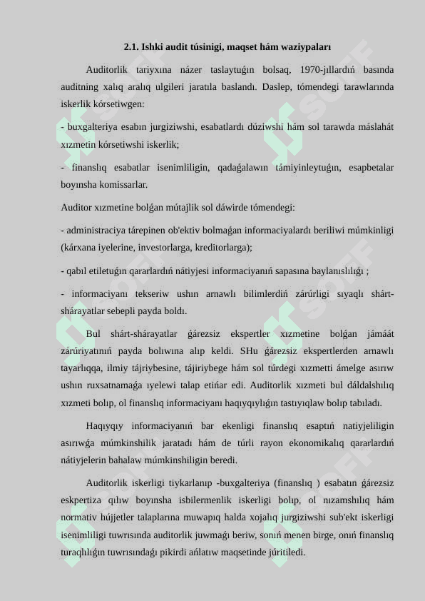 Ishki audit túsinigi, oniń maqset hám waziypaları 3