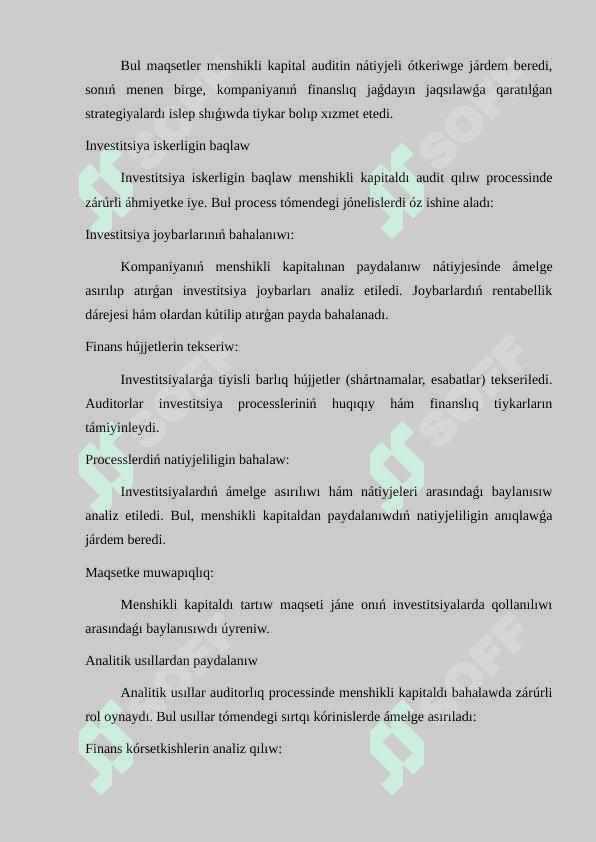 Jeke kapitaldı auditorlıq tekseriwdegi audit ámelleri 5