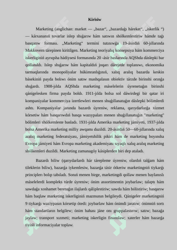 Marketing túsiniginiń teoriyalıq tiykarları 2