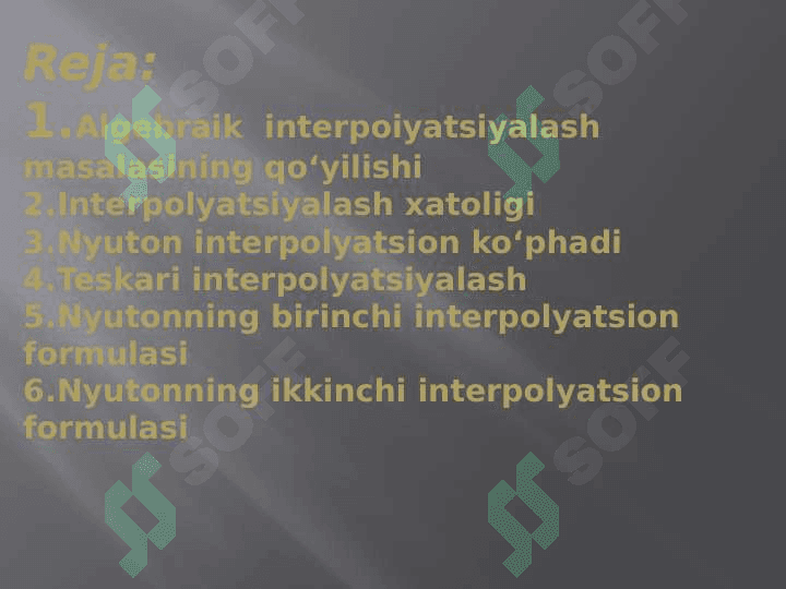 Funksiyalarini Nyuton formulalari yordamida approksimatsiyalash va egri chiziq yasash 2