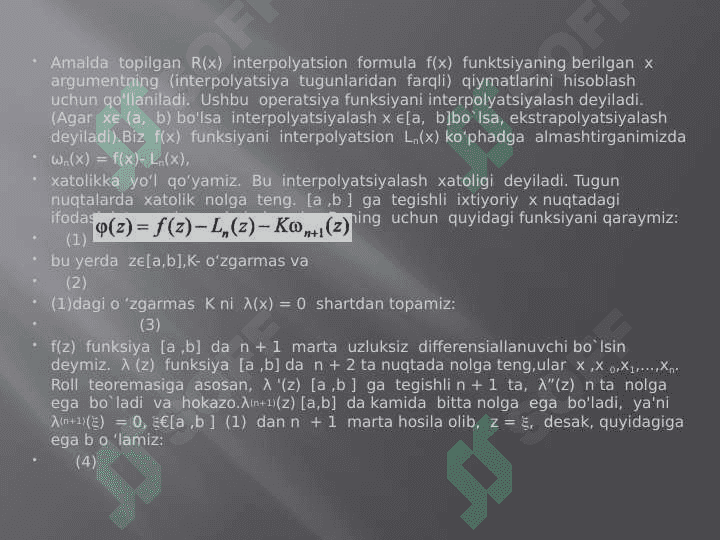 Funksiyalarini Nyuton formulalari yordamida approksimatsiyalash va egri chiziq yasash 4