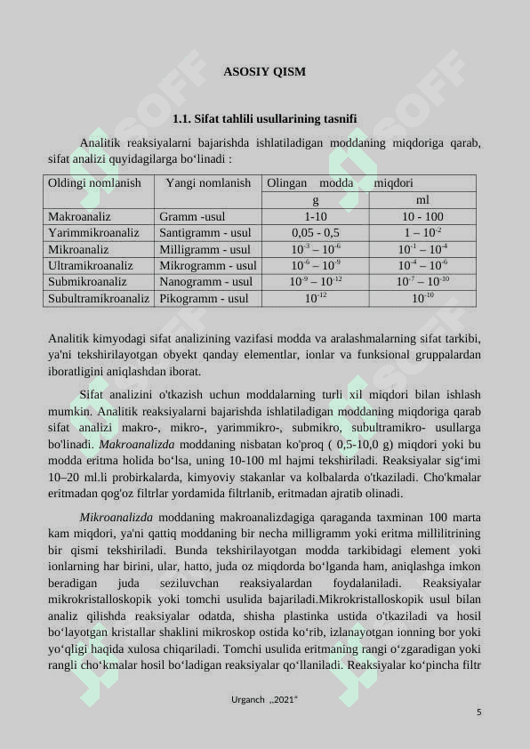Ajratish va aniqlash (sifat analizi) metodlari. 5
