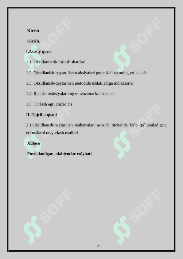 Oksidlanish-qaytarilish metodi yordamida titrlash 2
