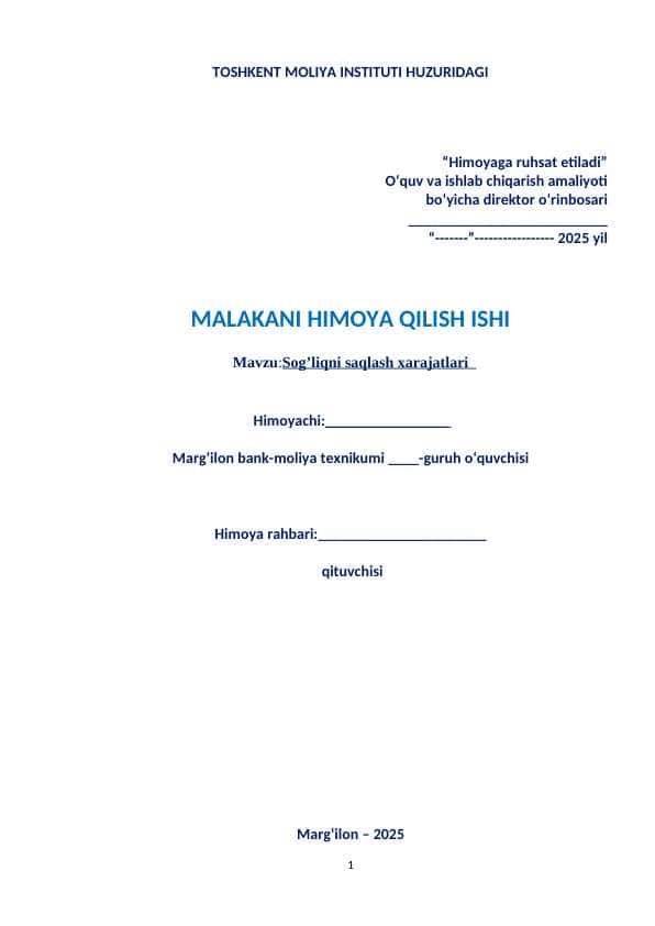 Sog’liqni saqlash xarajatlari  bitiruv malaka ishi