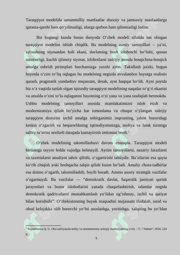 TARAQQIYOTNING O‘ZBEK MODELIDA MA’NAVIYATNING O‘RNI kurs ishi 5