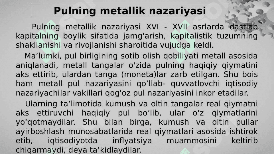PUL NAZARIYALARI 5