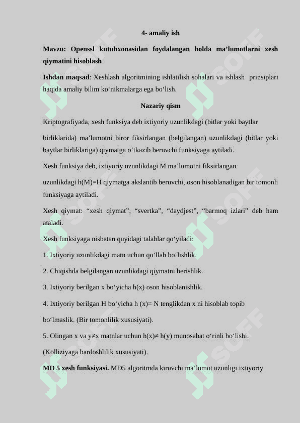Openssl kutubxonasidan foydalangan holda ma’lumotlarni xesh qiymatini hisoblash 2