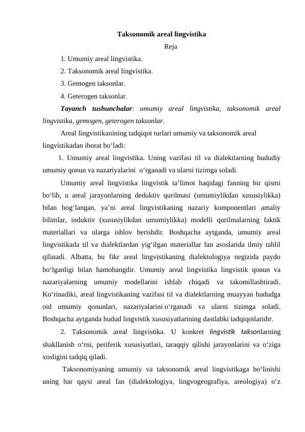 Taksonomik areal lingvistika 1