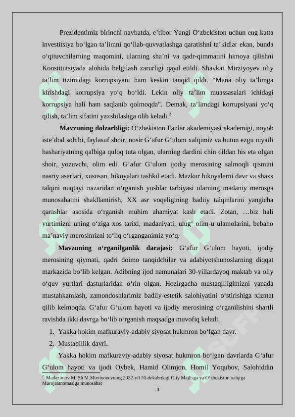 G‘AFUR G‘ULOMNING HIKOYANAVISLIK MAHORATI 3