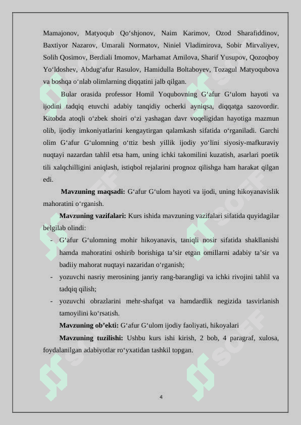 G‘AFUR G‘ULOMNING HIKOYANAVISLIK MAHORATI 4