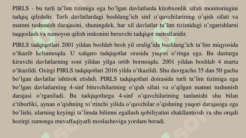 PIRLS – Xalqaro baholash dasturi va uni o’tkazishning tashkiliy masalalari 7