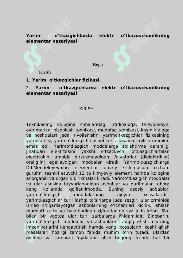 Yarim o’tkazgichlarda elektr o’tkazuvchanlikning elementar nazariyasi 2
