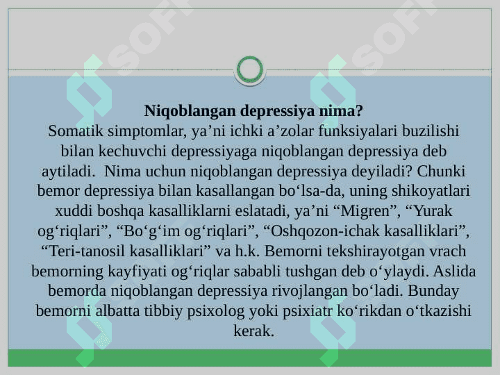 Niqoblangan depressiya klinik ko'rinishlari 6