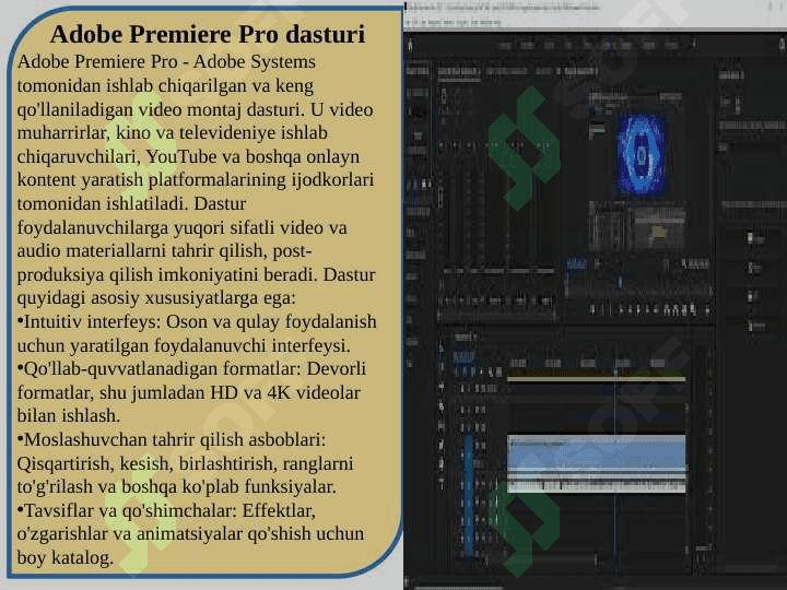 Adobe Primer dasturida video lavhalarni montaj qilish texnologiyasi 5