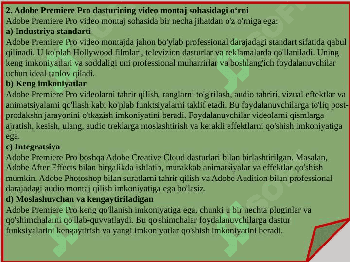 Adobe Primer dasturida video lavhalarni montaj qilish texnologiyasi 6