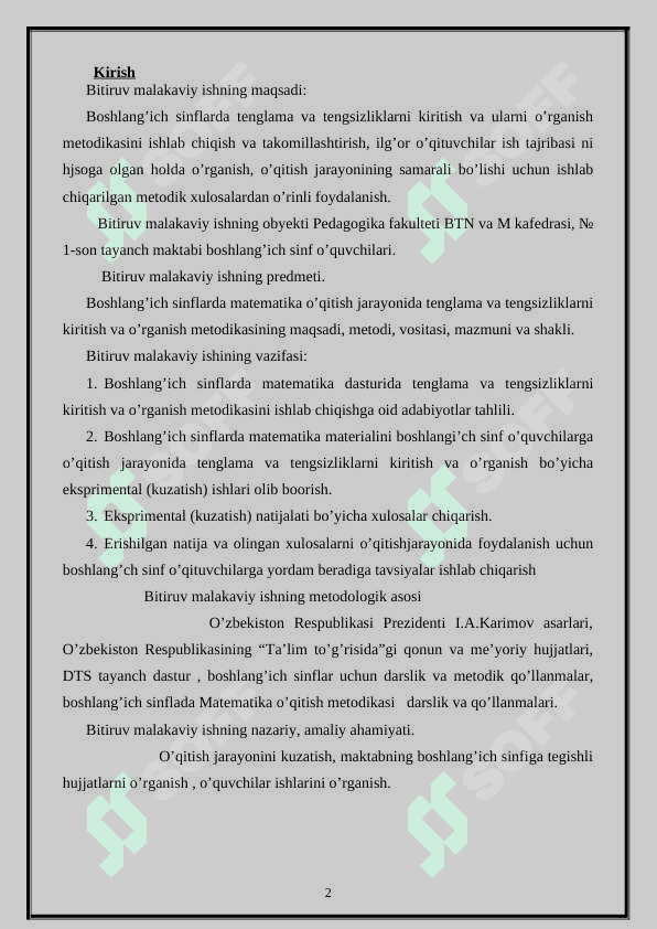 Boshlang’ich sinflarda matematikadan tenglama va tengsizliklarni o’rganish metodikasi 2
