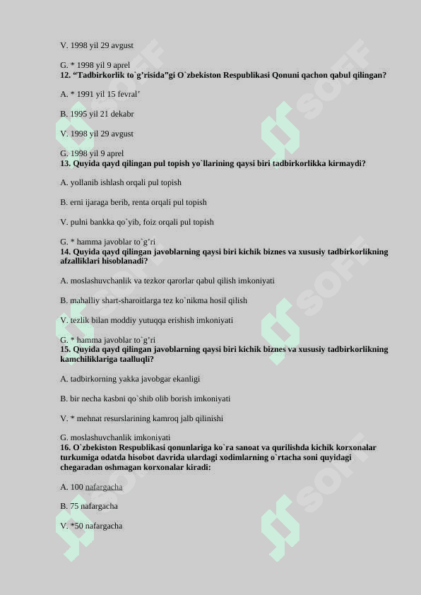 Biznes asoslari fanidan test 100 talik 3