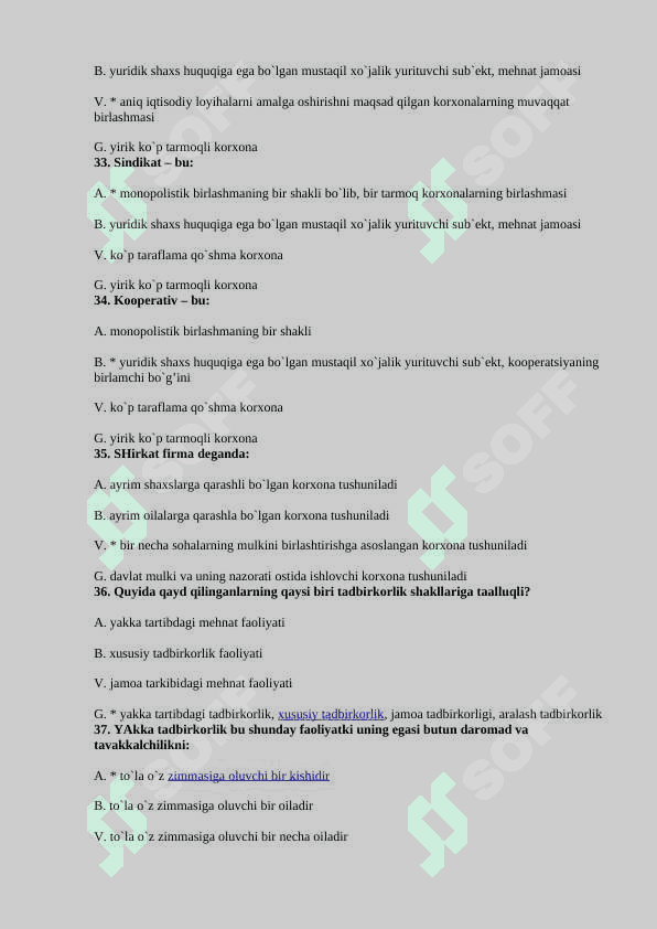Biznes asoslari fanidan test 100 talik 7