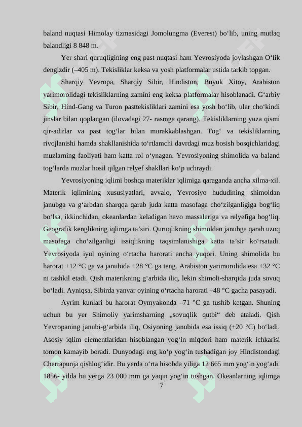 «Yevrosiyo materigi iqlimi va iqlim mitaqalarining tarkib topishi” 7