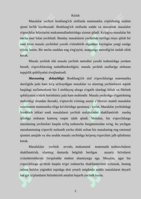 Boshlang'ich sinflarda murakkab masalalarni o‘rganish metodikasi 2