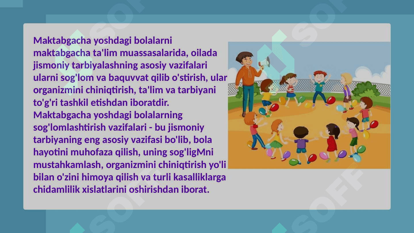 Maktabgacha yoshdagi bolalarning umumiy jismoniy tayyorgarliklari asoslari 2