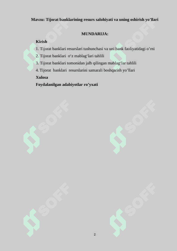 Tijorat banklarining resurs salohiyati va uning oshirish yo’llari 2