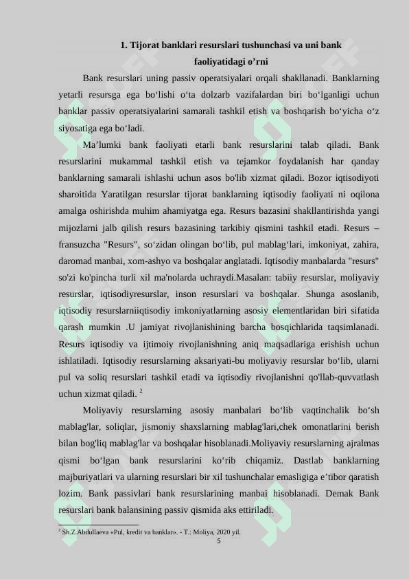Tijorat banklarining resurs salohiyati va uning oshirish yo’llari 5