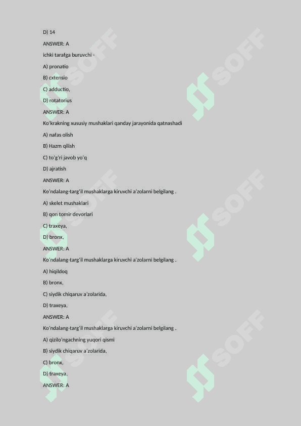 Anatomiya fanidan test - muskullar 3