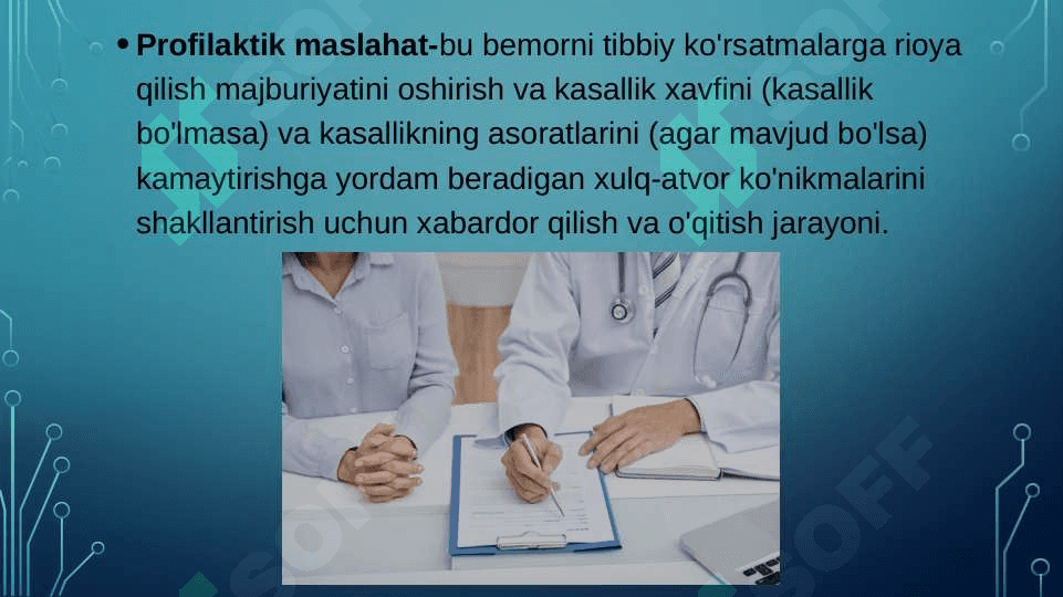 Maslahat turlari,qoidalari, maslahat berish kònikmalari,asosiy prinsp va qoidalari.Maslahat berish jarayonidagi kommunikatsion tòsiqlar 3
