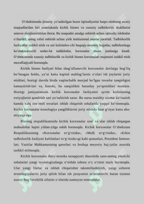 O‘zbekistonda tadbirkorlik faoliyatini rivojlantirish yо‘nalishlari. 2