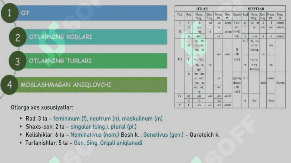 Ot soʻz turkumi. Lotin tili 2