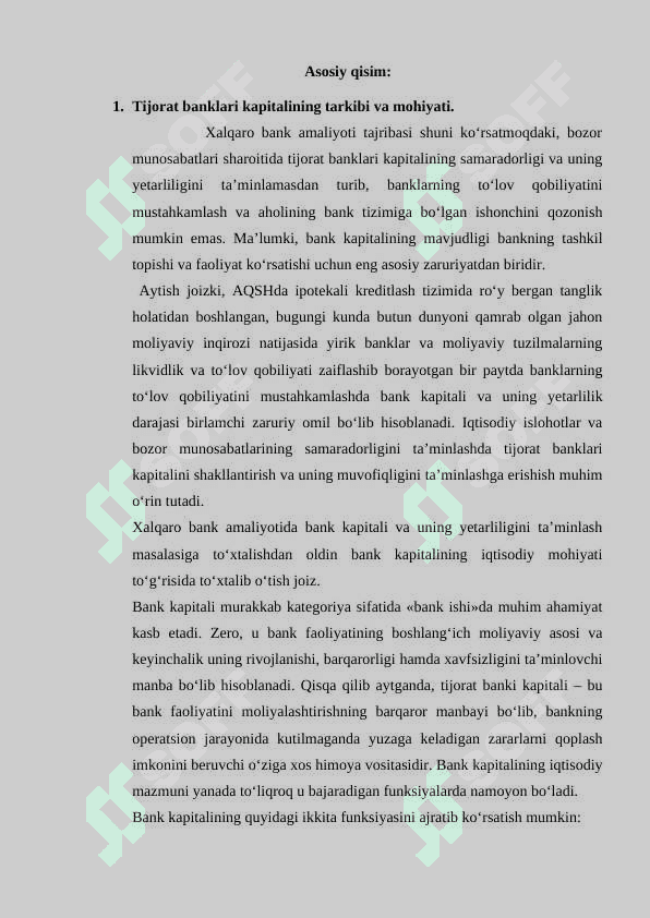 O’zbekiston Respublikasi banklarining kapitallashish darajasini oshirish siyosati va uning o’ziga xos xususiyatlari 5