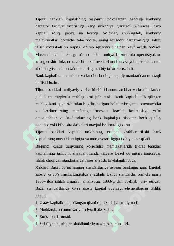 O’zbekiston Respublikasi banklarining kapitallashish darajasini oshirish siyosati va uning o’ziga xos xususiyatlari 7