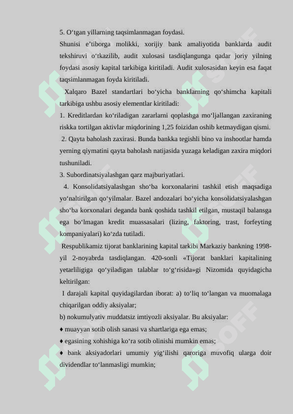 O’zbekiston Respublikasi banklarining kapitallashish darajasini oshirish siyosati va uning o’ziga xos xususiyatlari 8