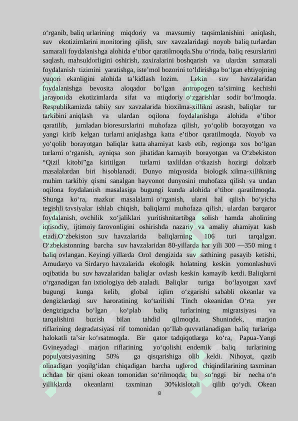 Baliqlarni ekotizmdagi ahamiyati 8