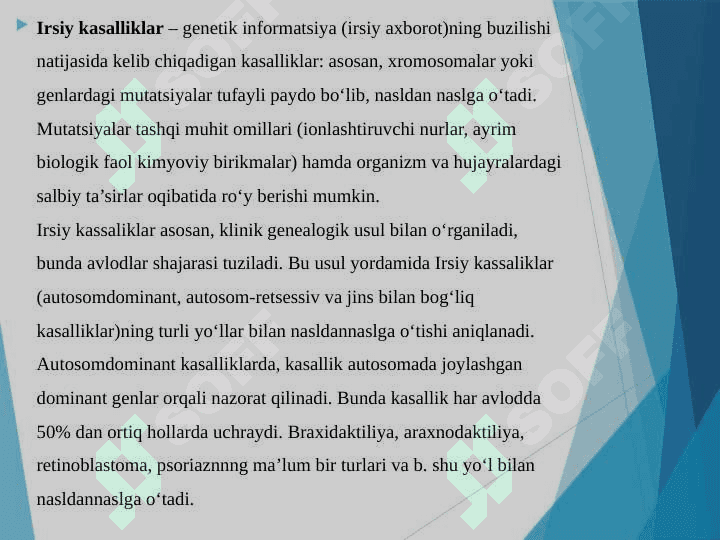 Irsiy kasalliklar: Xromasoma va gen kasalliklari. Tibbiy genetik maslahat 2