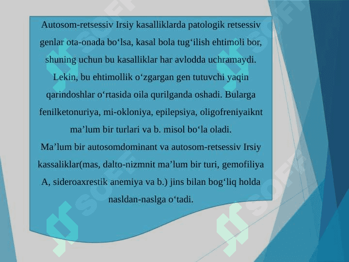 Irsiy kasalliklar: Xromasoma va gen kasalliklari. Tibbiy genetik maslahat 3