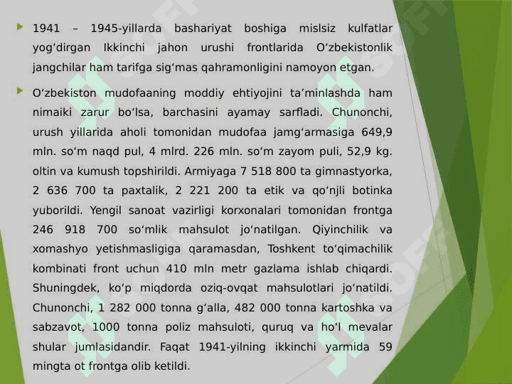O’zbekiston xalqining frontga qoʻshgan xissasi 2