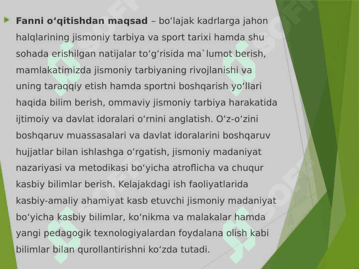 Jismoniy madaniyat nazariyasi va metodikasi fanining maqsadi va vazifalari 2
