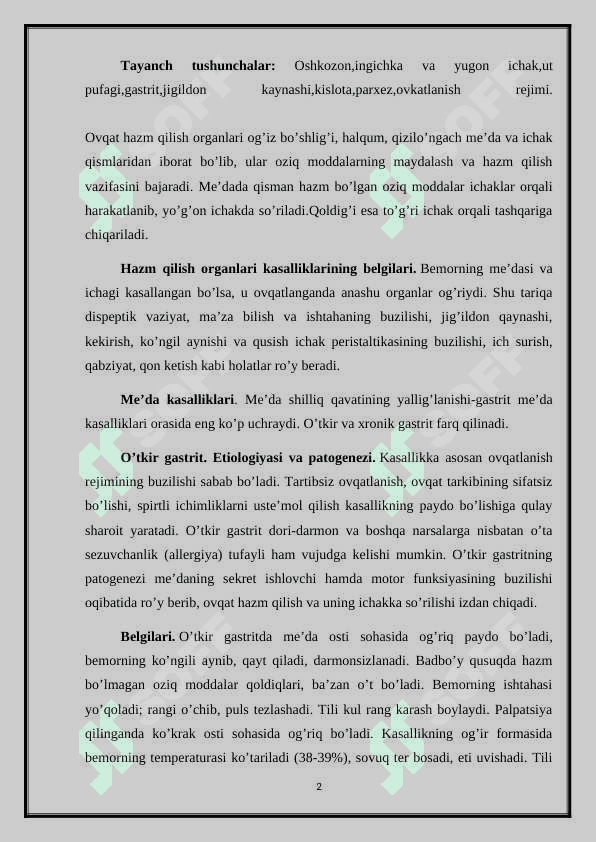 Ovqat hazm qilish organlarining asosiy kasalliklari 2