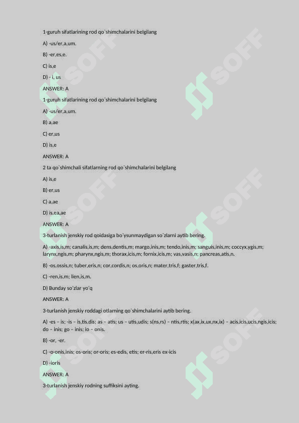 Lotin tili fanidan testlar to'plami. Tibbiyot testlari 1