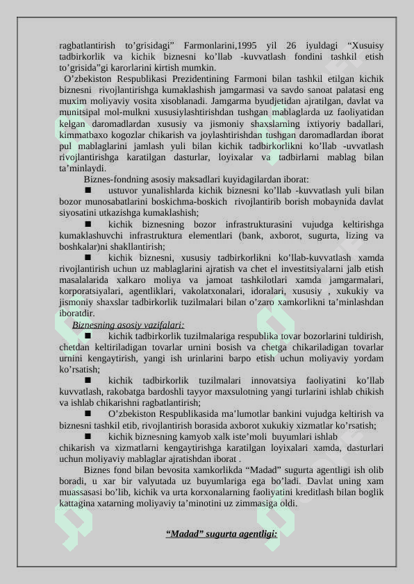 O’zbekistonda kichik biznes va xususiy  tadbirkorlikning davlat tomonidan  tartibga solinishi 4