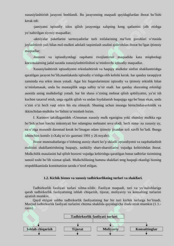 Xususiylashtirish va davlat tasarrufidan chiqarish asosida kichik biznes va xususiy tadbirkorlikni rivojlantirish yo’nalishlari 8
