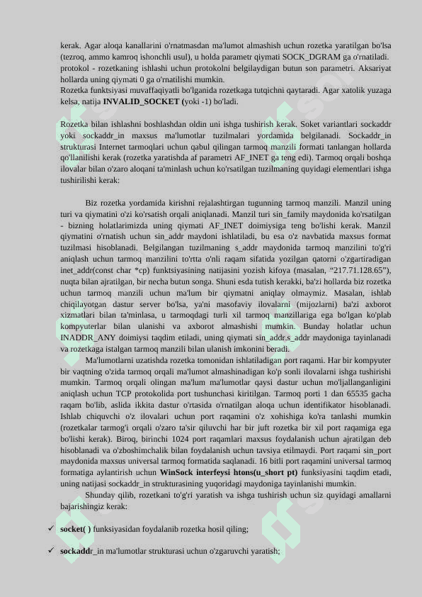 Soketlar yordamida tarmoq dasturlarini yaratish. 2